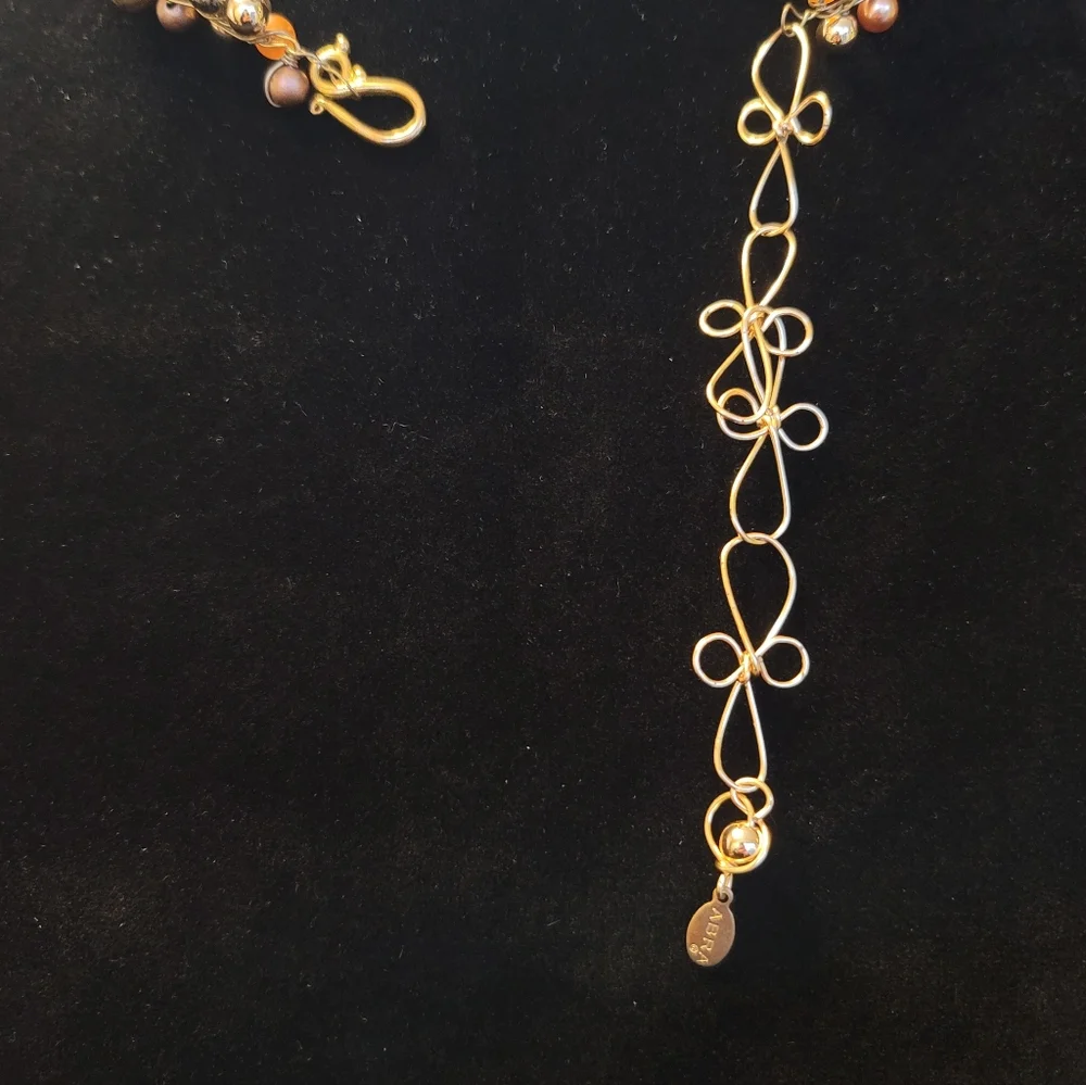 Abra Couture Golden GLOWY Necklace, Amber & Murano Glass Elements, Designer - Picture 5 of 6